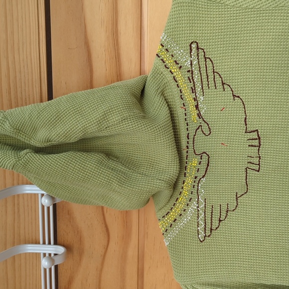 Free People Thermal Embriored Green Zip Up Hoodie Sz M - Picture 7 of 11